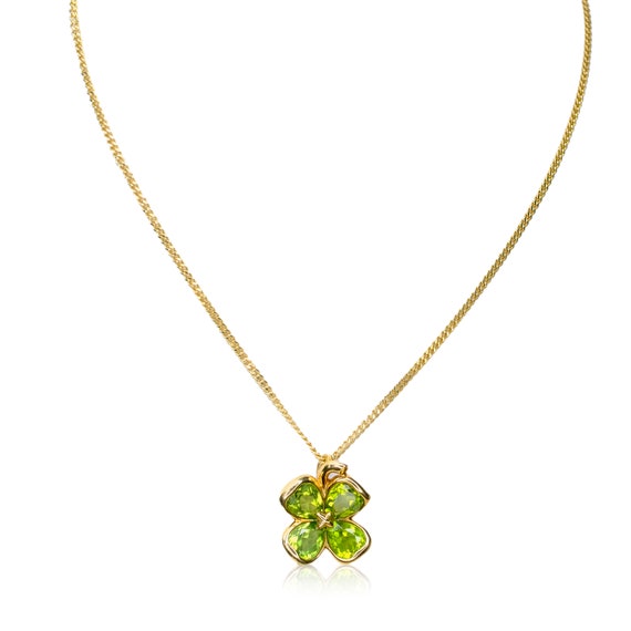 Chanel 18K Yellow Gold Peridot Clover Pendant Cub… - image 3