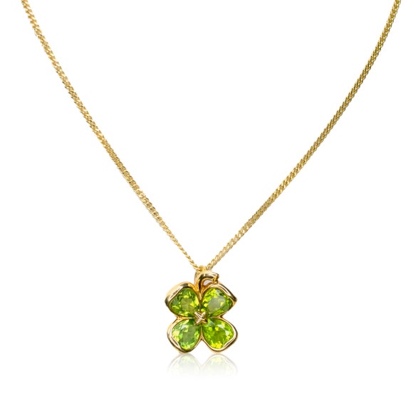 Chanel 18K Yellow Gold Peridot Clover Pendant Cub… - image 1