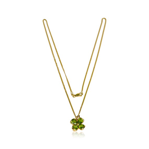 Chanel 18K Yellow Gold Peridot Clover Pendant Cub… - image 5