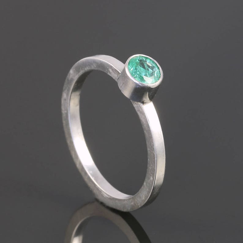 Genuine Gemstone Ready to Ship Emerald Stacking Ring May Birthstone Sterling Silver Size 4 s17r015