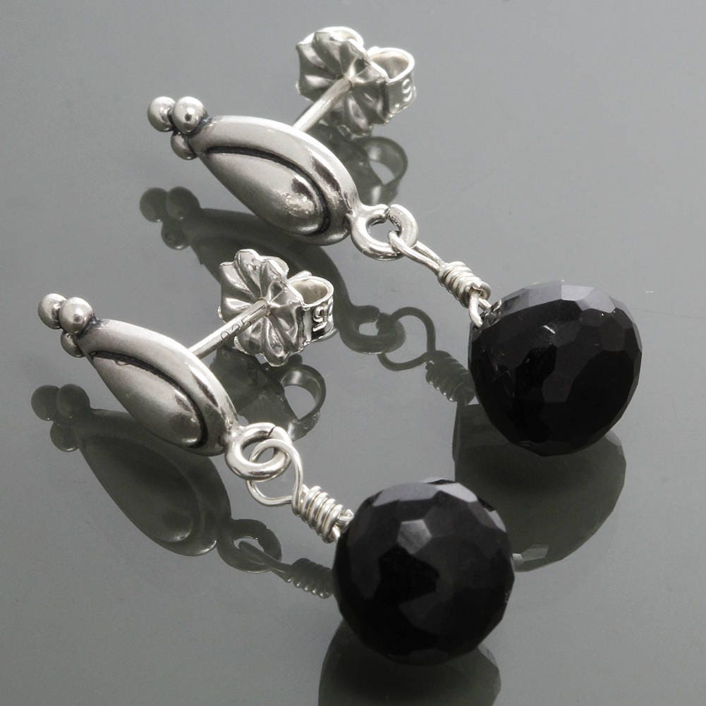 Black Onyx Drop Earrings. Sterling Silver Posts. Teardrop Etsy