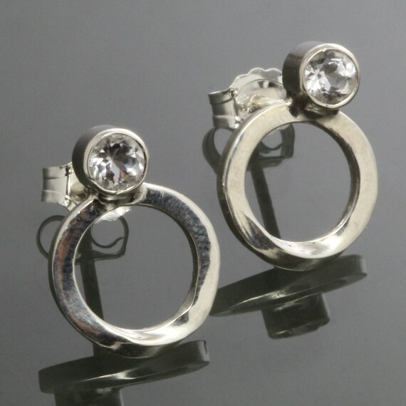 White Topaz Möbius Earrings. Sterling Silver. Stud Earrings. | Etsy