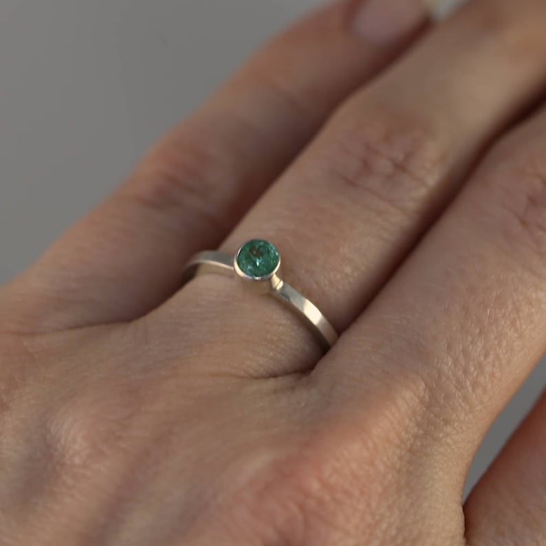 Genuine Gemstone Ready to Ship Emerald Stacking Ring May Birthstone Sterling Silver Size 4 s17r015