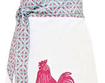 Organic block print rooster apron
