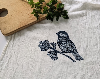 NEW flour sack chickadee tea towel