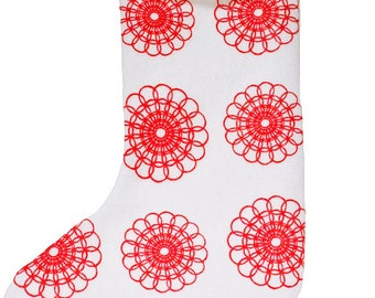 red doily stocking on recycled felt