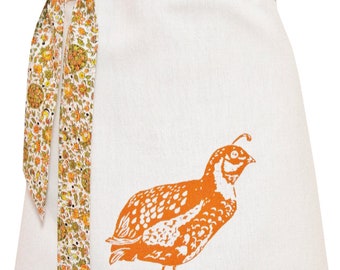 Organic block print quail apron