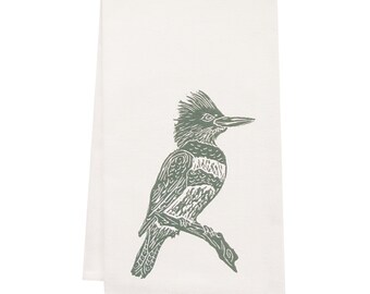 Sale ORGANIC kingfisher block print tea towel