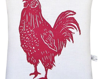 rooster accent squillow pillow block print