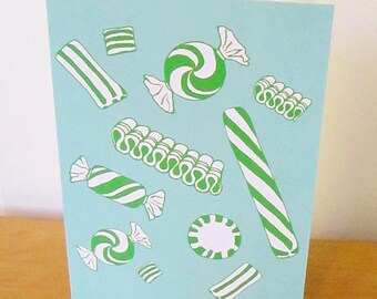 10 PACK green peppermint candy holiday card