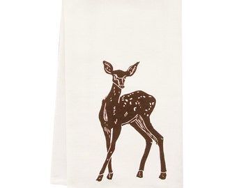 SALE block print deer tea  towel ORGANIC