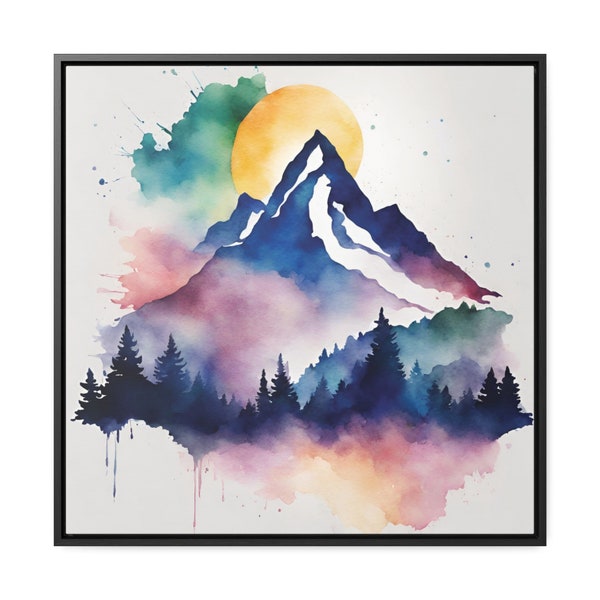 Mountain Watercolor - Gallery Canvas Wraps, Square Frame