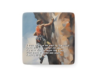 Psaumes 121:1-2 d'alpiniste - Aimant en porcelaine, carré
