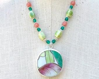 Eve - pottery shard necklace, Ming dynasty, unique handmade gift, repurposed jewelry, colorful necklace for woman