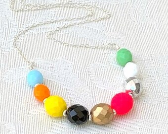 Pop Rocks no. 9 - handmade beaded necklace colorful bold modern gift for mom woman girl rainbow handmade Czech glass beads silver chain