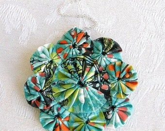 Peacock - fabric statement necklace + brooch, unique handmade gift for mom, best friend, birthday