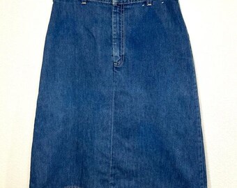 RARE Vintage 1970s Authentic Levi’s Orange Tab Denim A-Line Midi Skirt High Waist Western Scovill Americana Retro Blue Jean Size 6