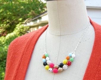 Pop Rocks - handmade beaded necklace - modern gift for mom woman girl colorful rainbow handmade Czech glass beads silver chain