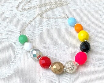 Pop Rocks no. 11 - handmade beaded necklace colorful bold modern gift for mom woman girl rainbow handmade Czech glass beads silver chain