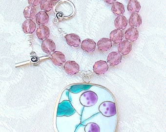 Zerlina - pottery shard necklace beaded gemstone unique handmade gift, repurposed jewelry, colorful necklace for woman