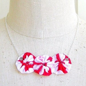 Cherry Blossom fabric statement necklace unique handmade gift for mom, best friend, birthday image 1