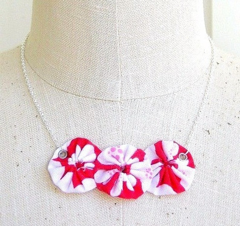 Cherry Blossom fabric statement necklace unique handmade gift for mom, best friend, birthday image 1