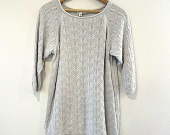 Vintage Oscar de la Renta x Neiman Marcus 2000s Y2K Silk Cotton Cable Knit Tunic Sweater 3/4 Sleeves Quiet Luxury Designer Premium Size S