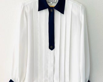 Vintage 80s Christie & Jill Sailor Blouse Equestrian Nautical Preppy Coastal Working Girl Workwear Business Casual Size 6