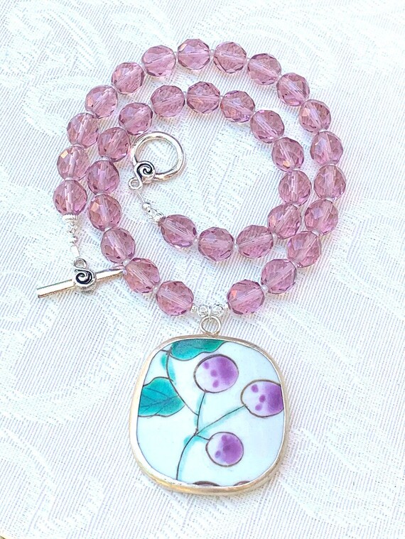 Handmade Repurposed Jewelry Purple Necklace Glass Beads