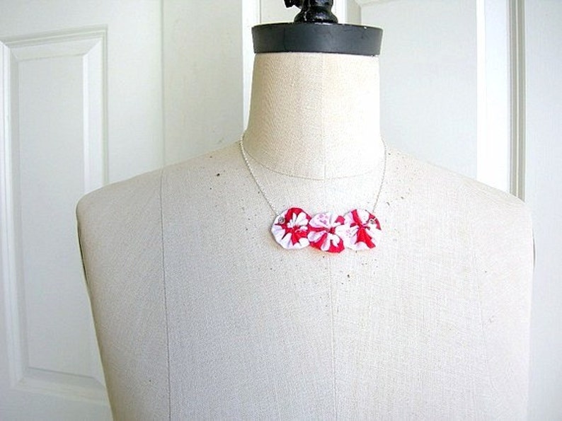 Cherry Blossom fabric statement necklace unique handmade gift for mom, best friend, birthday image 2