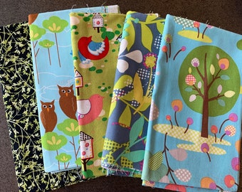 Designer Fabric and Linen - trees and flowers and birds