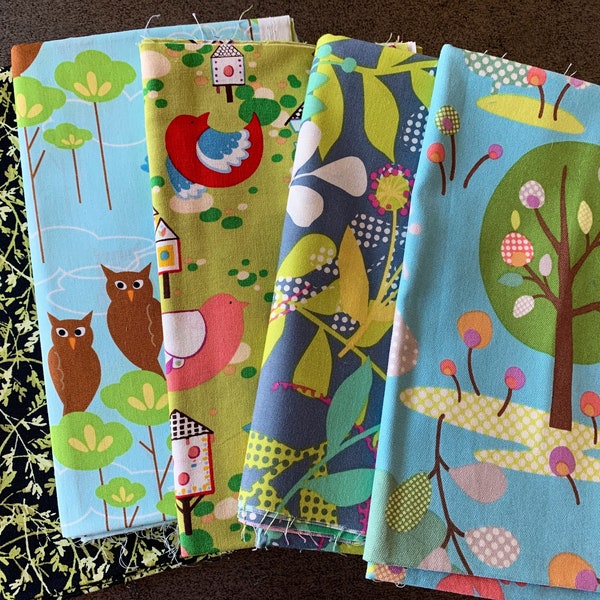 Designer Fabric and Linen - trees and flowers and birds