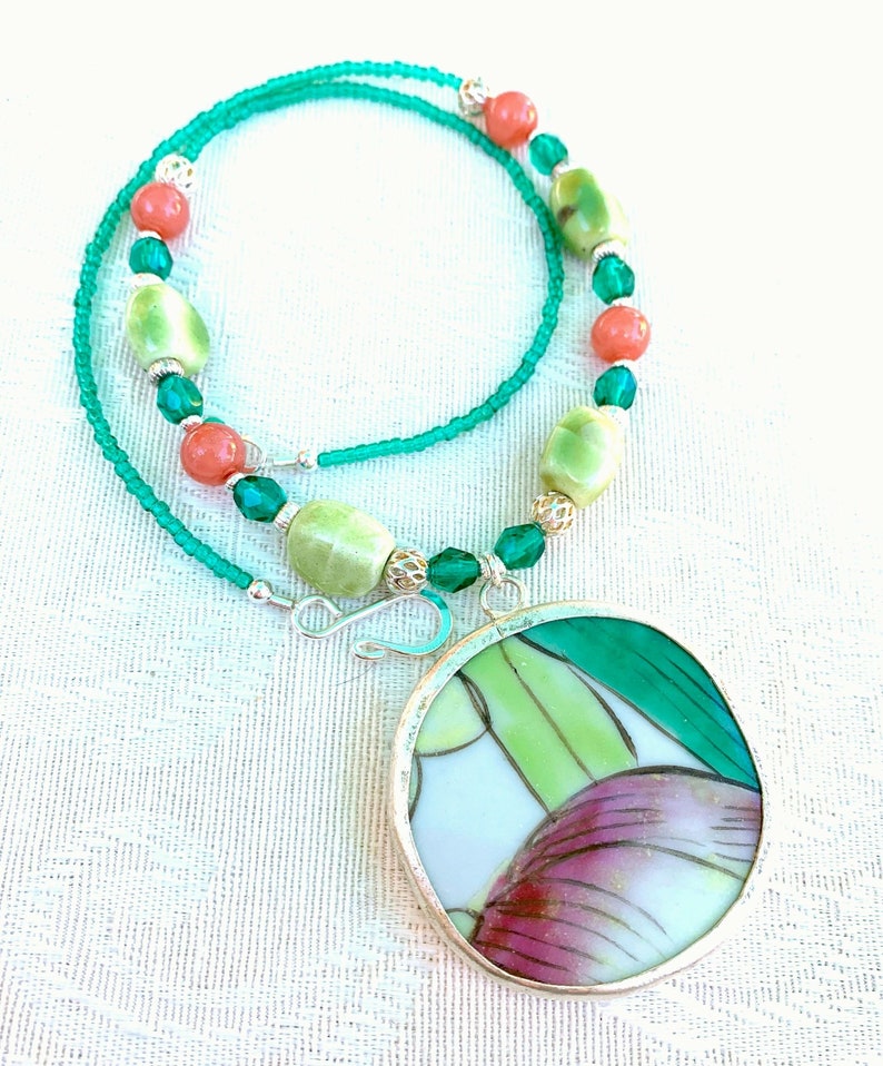 colorful necklace for woman pottery shard necklace Eve Ming dynasty repurposed jewelry unique handmade gift