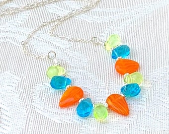 Teardrop no. 1 - handmade beaded bib necklace colorful bold modern gift for mom woman girl crystals sterling silver chain