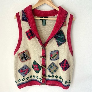 RARE Vintage Hunt Club 90er Patchwork Pullover Weste Preppy Grandmacore Größe LP