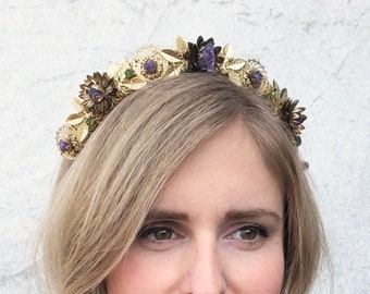 Loschy Designs Raw Quartz Crystal Gold Filigree Crown Headband Tiara Gold Tiara With Raw Citrine – Celestial Crown Headband - Etsy main image 2