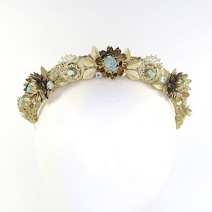 Floral Decadence Crown - Gold with Raw Aventurine - by Loschy Designs - MADE TO ORDER, will ship after 7 production days