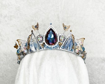 Cinderella Inspired Crown - Silver with Kyanite, Gems and Butterflies - by Loschy Designs - MADE TO ORDER, ready in 9-10 days