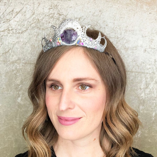 Moon Lover - Silver Tiara with Raw Amethyst - by Loschy Designs - MADE TO ORDER ready in 7 business days