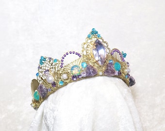 Golden Ariel Inspired Crown - with jewel toned embellishments - Made to order, ready to ship in 7days