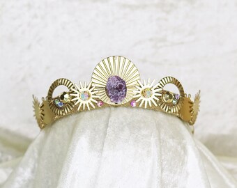 Grace Tiara - Gold with Amethyst and Gemstones  - by Loschy Designs - MADE TO ORDER, ready to ship in 6-8 days