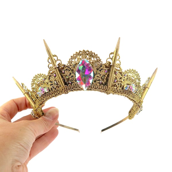 Antoinette - Gold Crown with Rainbow Gemstones - by Loschy Designs - MADE TO ORDER, ready to ship in 6-8 days