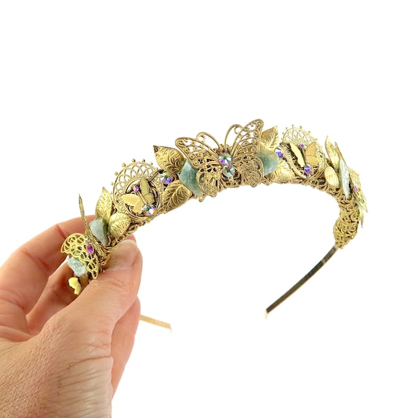 Mariposa Crown - Gold with Raw Aventurine and Gems - by Loschy Designs - MADE TO ORDER, ready to ship in 6-8 days