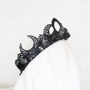 Eclipse Black Crown with Raw Tourmaline and Gray Gemstones - by Loschy Designs - MADE TO ORDER - requires 7 production days