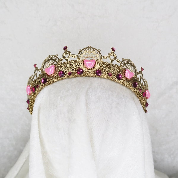 Gold And Pink Heart Filigree Crown - by Loschy Designs