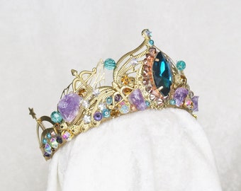 Sagittarius Crown - Gold with Raw Amethyst and Gemstones - by Loschy Designs - MADE TO ORDER, require 7 business days to make