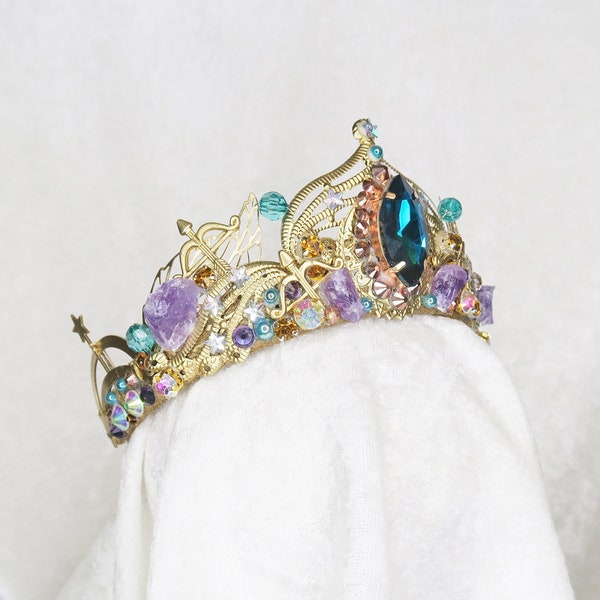 Sagittarius Crown - Gold with Raw Amethyst and Gemstones - by Loschy Designs - MADE TO ORDER, require 7 business days to make