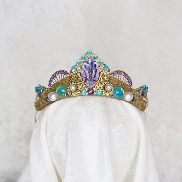 Golden Ariel Inspired Tiara - with jewel toned embellishments - Made to order, ready to ship in 7days