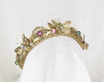 Gold Butterfly Crown – Beaded Gemstone Headband, Couture Headdress