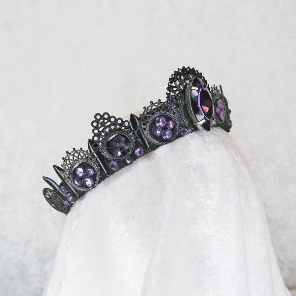 Caroline Crown - Black with Purple Gemstones - by Loschy Designs - READY TO SHIP